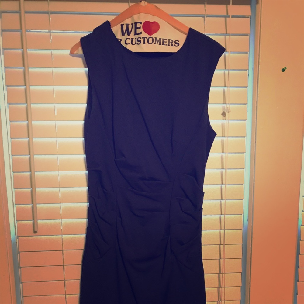 Nicole Miller Sapphire Blue Ruched Ponte Sheath Dr